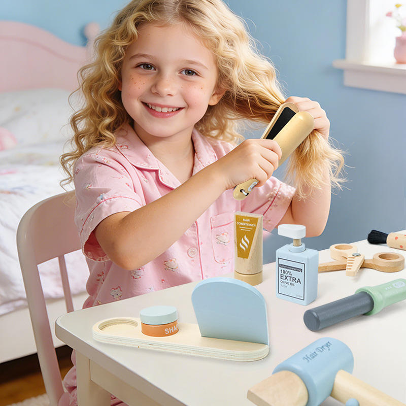 Wholesale Wooden Makeup and Hairdressing Pretend Play Set Kids Beauty Toy