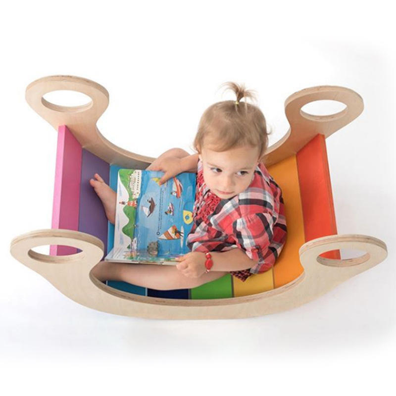 Wholesale Montessori Wooden Rainbow Rocker Balance Chair Toddler Climbing Toy