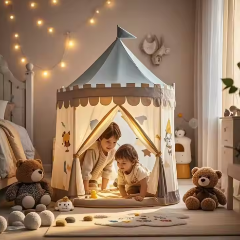 Kids Sports Castle Play Tent Foldable Soft Comfortable Indoor Princess Bed Made of Polyester