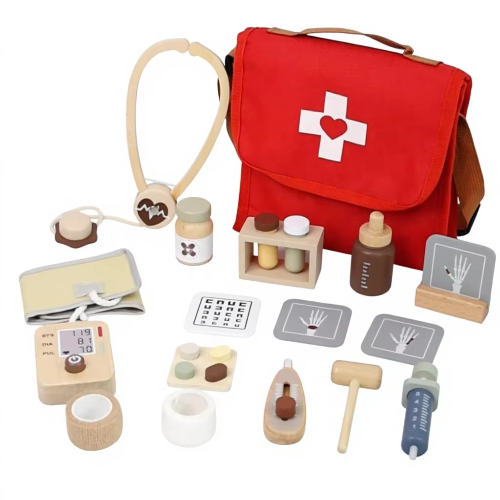 Wholesale Montessori Wooden Doctor Dentist Pretend Play Set Kids Medicine Box Toy