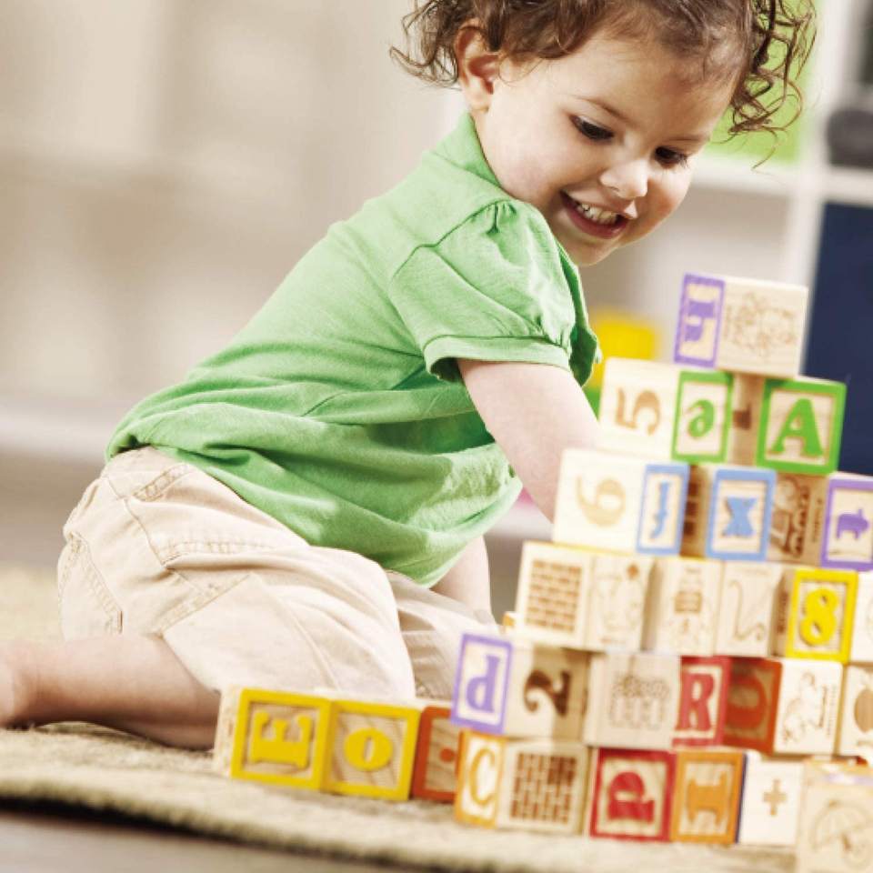 Wooden Blocks for Toddlers - 30 Wood Alphabet Blocks - Montessori Stacking Letter Preschool Learning Toys