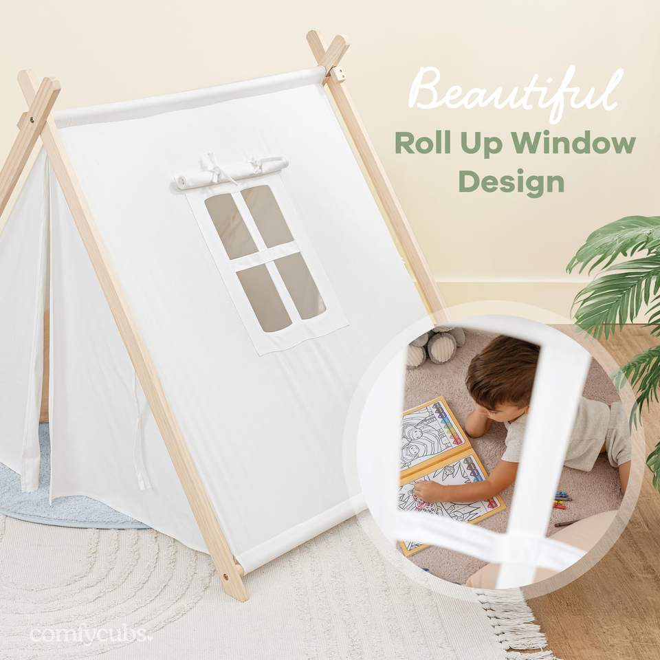 Kids Soft Play Tent 100% Breathable Cotton Wood Canvas Spacious Stylish Toy Tents for Indoor Use