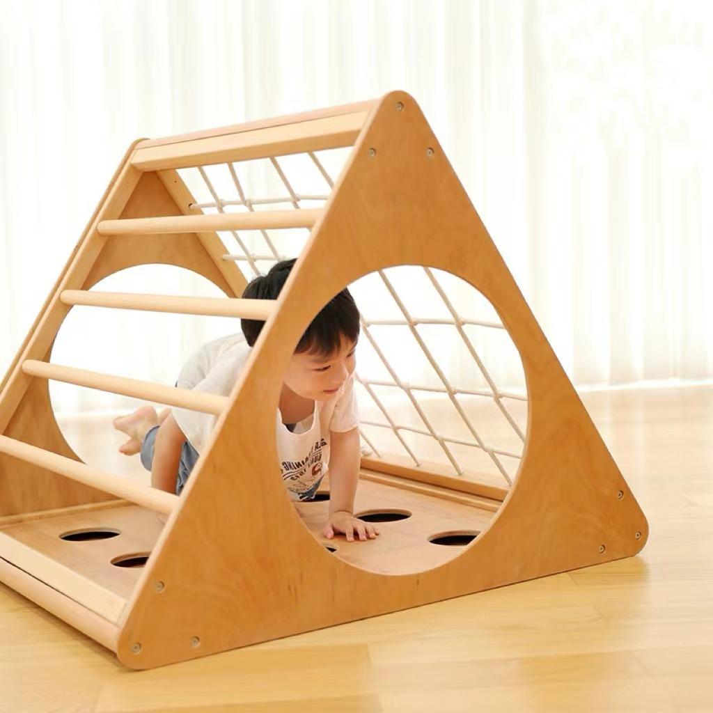 Solid Wood Toddler Pickler Triangle Play Gym Ramp Rocking Arch Indoor Wooden Playground Area For Home Use