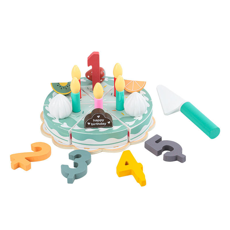Wholesale Wooden Birthday Cake Cutting Toy Pretend Play Dessert Set