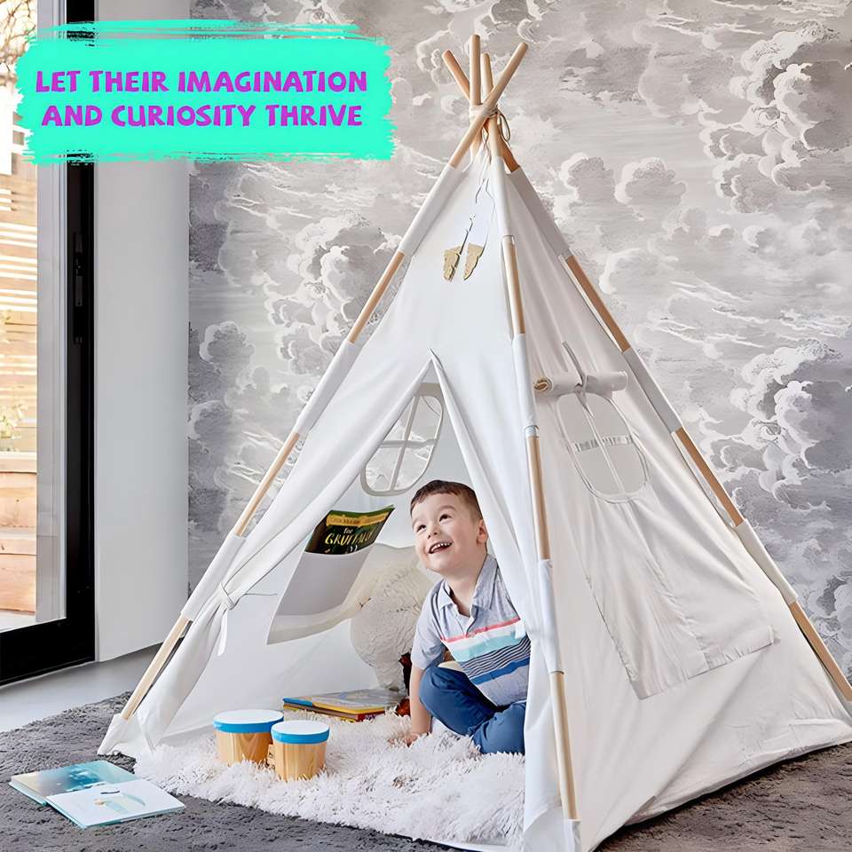 Hot Sale Natural Cotton Children's Play Tent Single Layer Summer Garden Beach Camping Teepee Style Castle House for Kids
