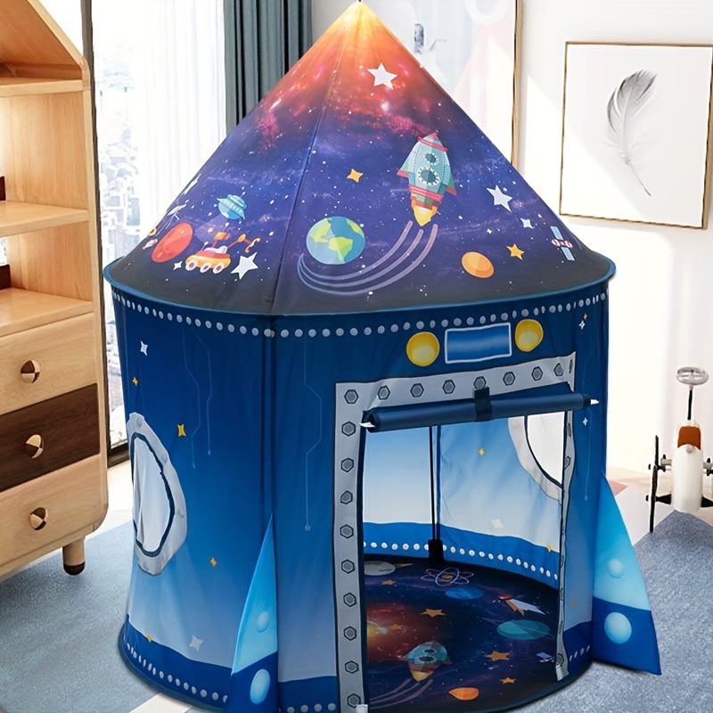 Space Themed Portable Folding Kids Tent Rocket Playhouse for Indoor Outdoor Pretend Play