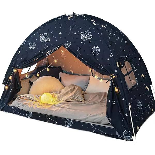 New Fluorescent Glow-in-the-Dark Kids Tent Indoor Playhouse Kids Stripe Padded Mat Foldable Dark Grey Play Toy Tents