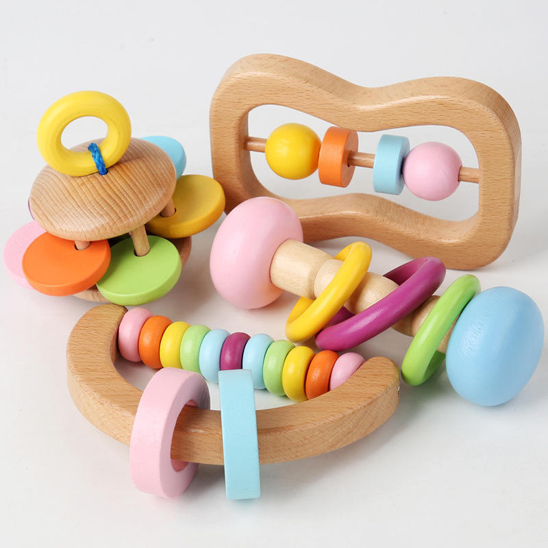 Wholesale Wooden Baby Rattle Teether Toy Toddler Early Education Gift