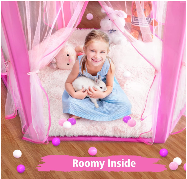 Princess Tent Playhouse Large Outdoor/Indoor Castle Toy with Star Lights Soft Polyester Toy for Kids Pink Large Large
