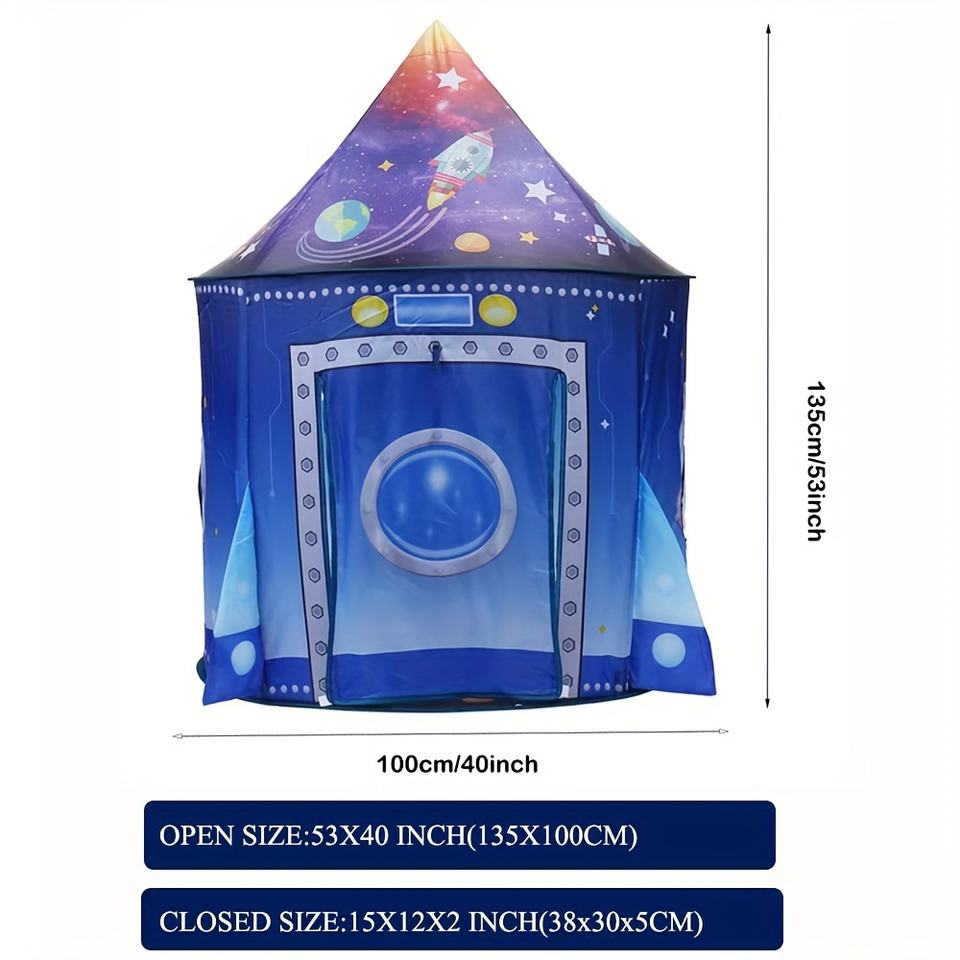 Space Themed Portable Folding Kids Tent Rocket Playhouse for Indoor Outdoor Pretend Play