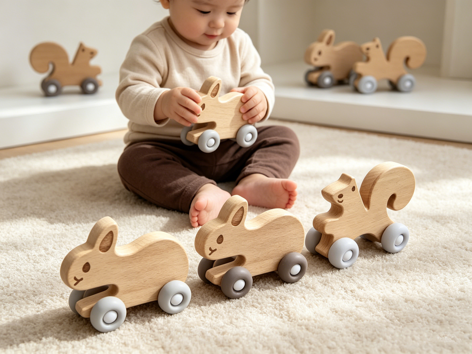 Wholesale Montessori Wooden Animal Car Toy Baby Push Vehicle Educational Grasping Toy