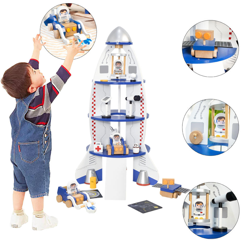 Wholesale Wooden Rocket Launcher Toy Montessori Outdoor Toss Game for Kids