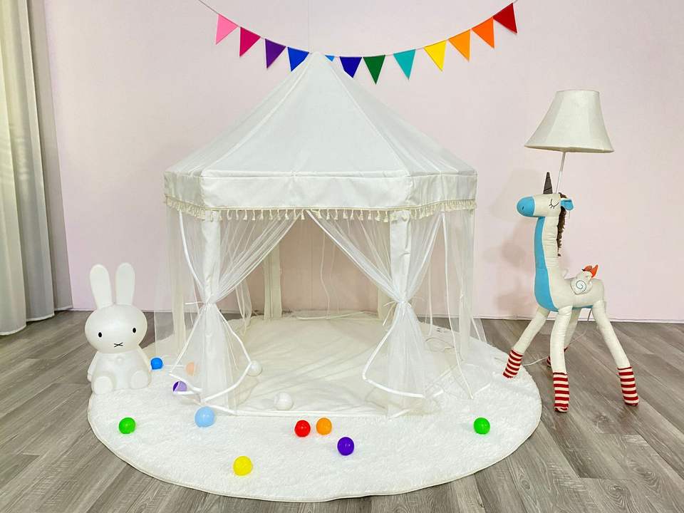 Children's Tent Princess Castle Hexagonal Tassel Simple White Girl Play House Tent