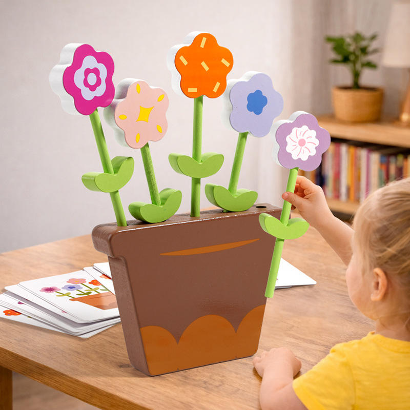 Wholesale Montessori Wooden Flower Arrangement Toy Color Matching Puzzle for Kids Learning Gift