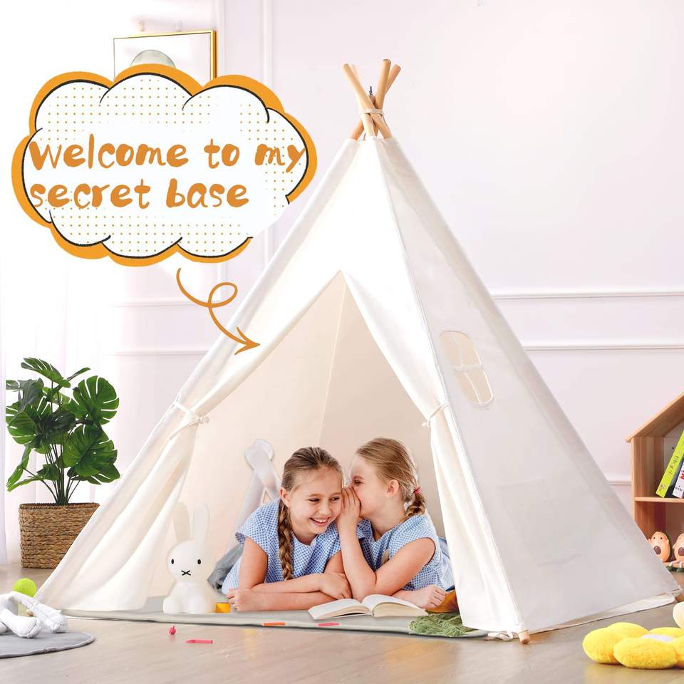 Wholesale White Beige Kids Sleepover Tent Wooden Indoor Playhouse