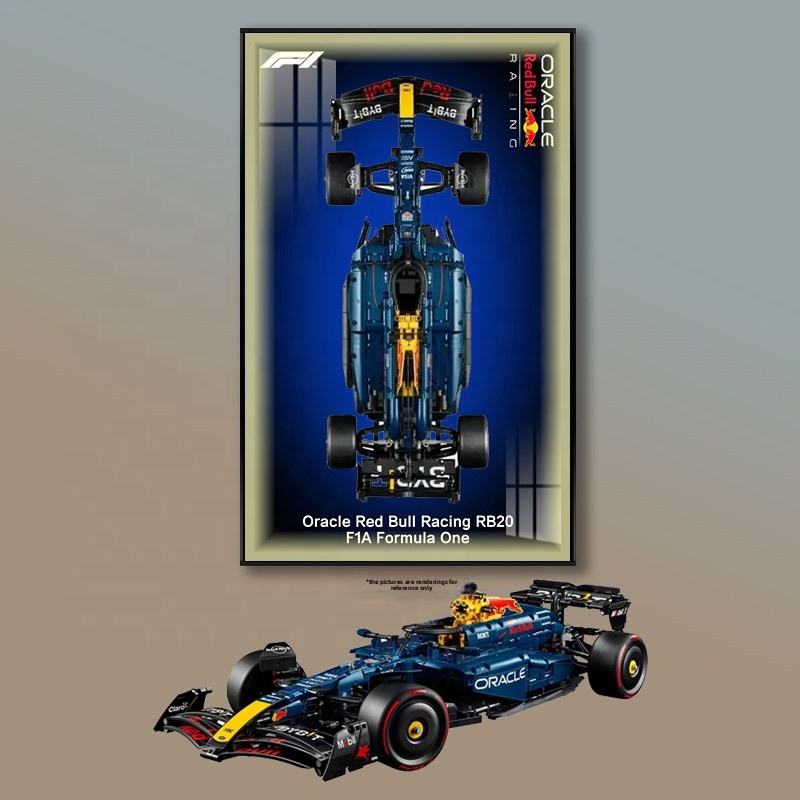 For 42206 Red Bull RB20 for 42207F1 Metal Building Block Wall Photo Frame Background Display Board for Building Block Display