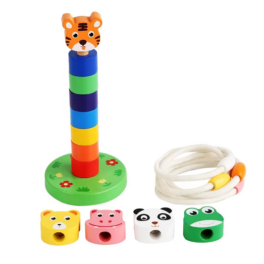 Wholesale Montessori Wooden Animal Ring Toss Game Baby Hand Eye Coordination Toy