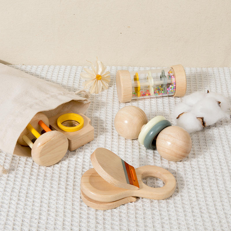 Wholesale Wooden Musical Rattle Toy Set Montessori Baby Instrument Gift