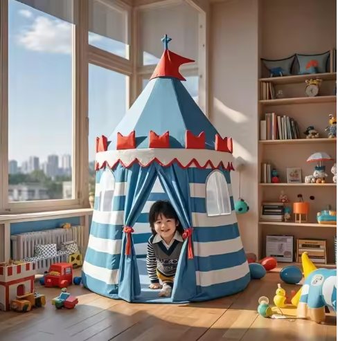 Kids Sports Castle Play Tent Foldable Soft Comfortable Indoor Princess Bed Made of Polyester