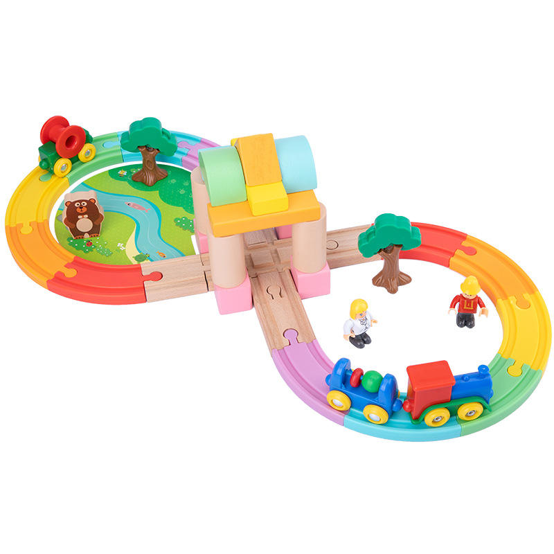 Wholesale Wooden Race Car Track Toy Kids Train Slot Building Blocks Set