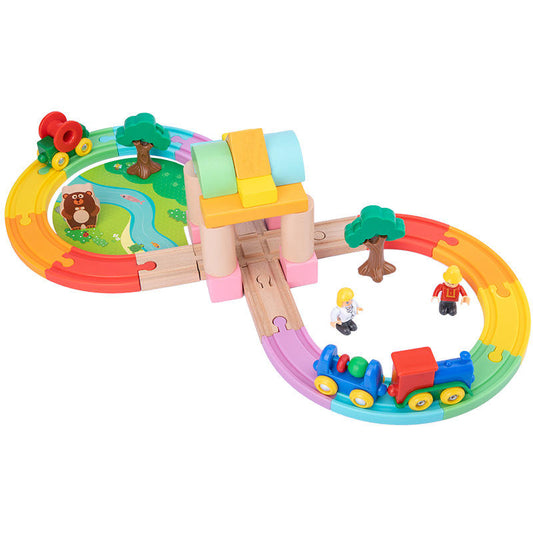 Wholesale Wooden Race Car Track Toy Kids Train Slot Building Blocks Set