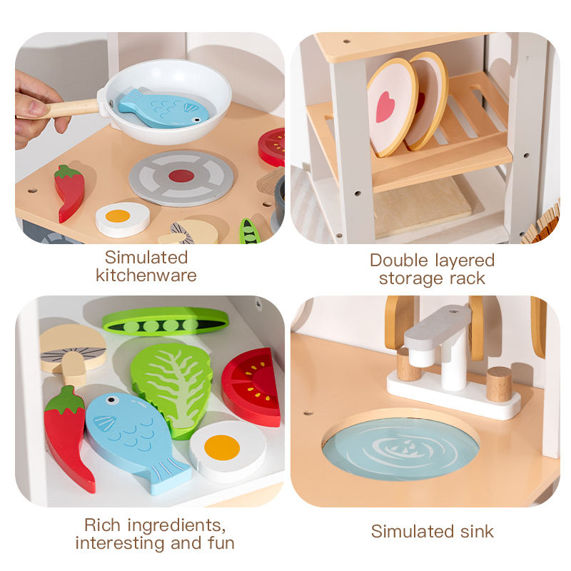 Wholesale Wooden Kitchen Toy Set Kids Pretend Cooking Role Play Accessories