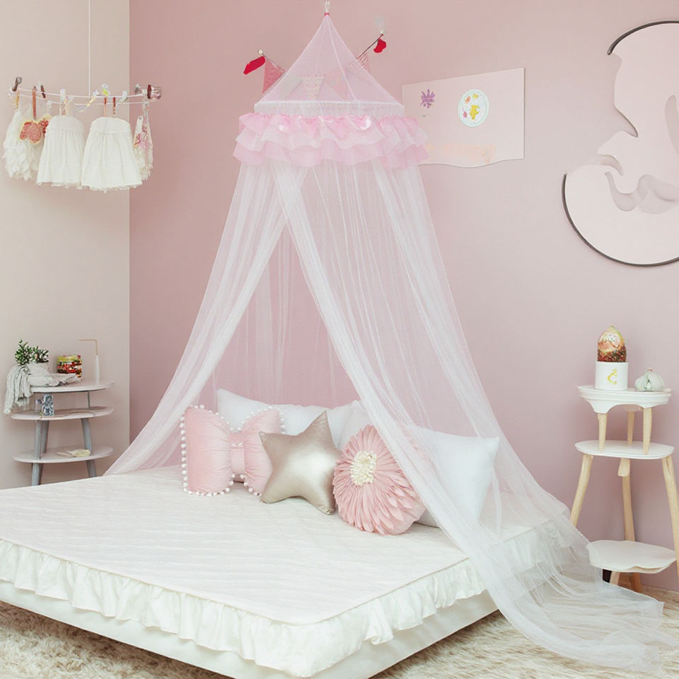Folding Portable Soft Toy Canopy Round Shape 100% Polyester White Color Kids Bed Curtain