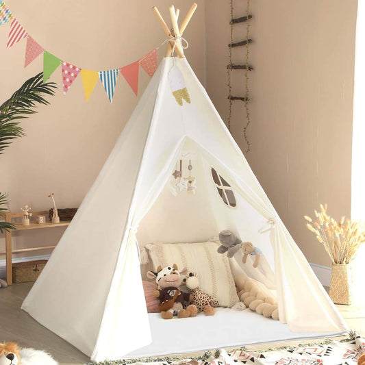 Wholesale White Beige Kids Sleepover Tent Wooden Indoor Playhouse