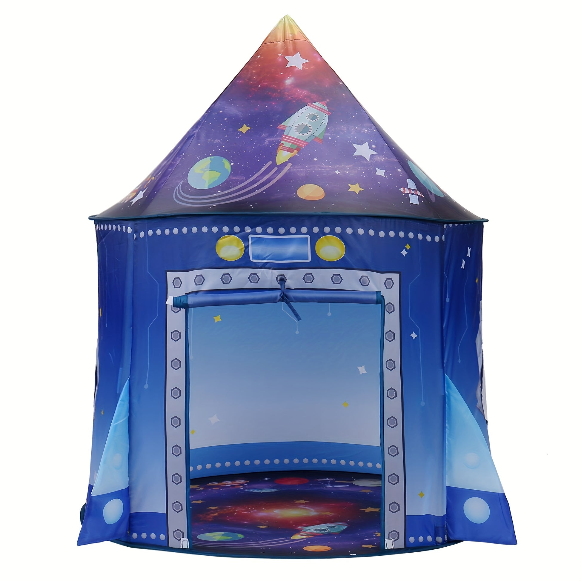 Space Themed Portable Folding Kids Tent Rocket Playhouse for Indoor Outdoor Pretend Play