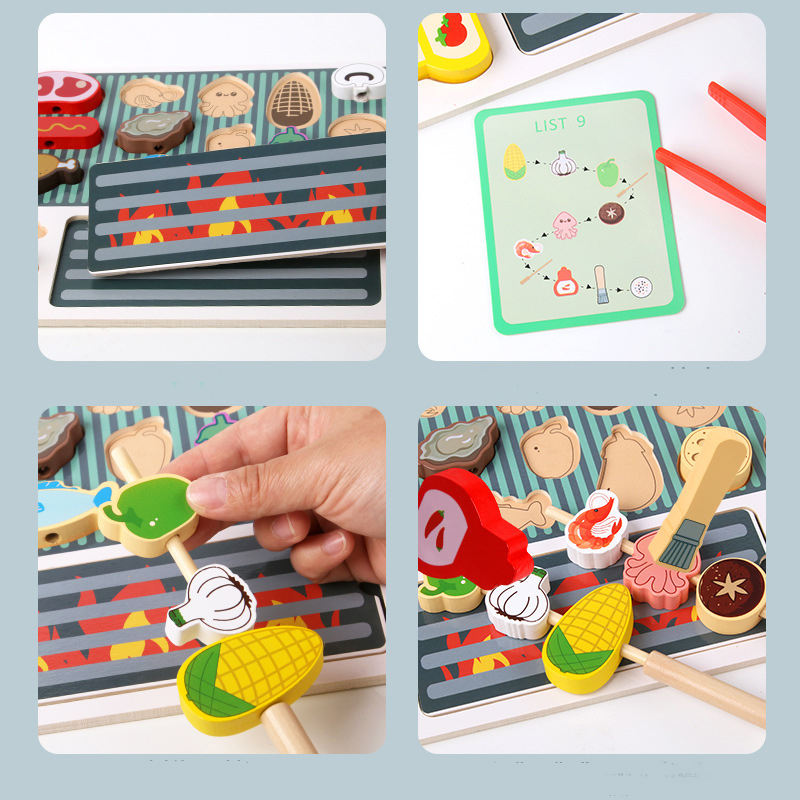 Wholesale Wooden Kids Tableware Pretend Play Barbecue Kitchen Toy Set for Preschool Educational Play