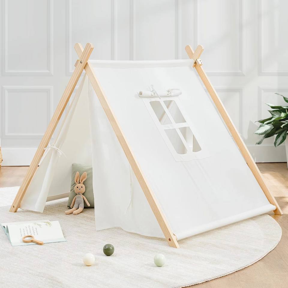 Kids Soft Play Tent 100% Breathable Cotton Wood Canvas Spacious Stylish Toy Tents for Indoor Use