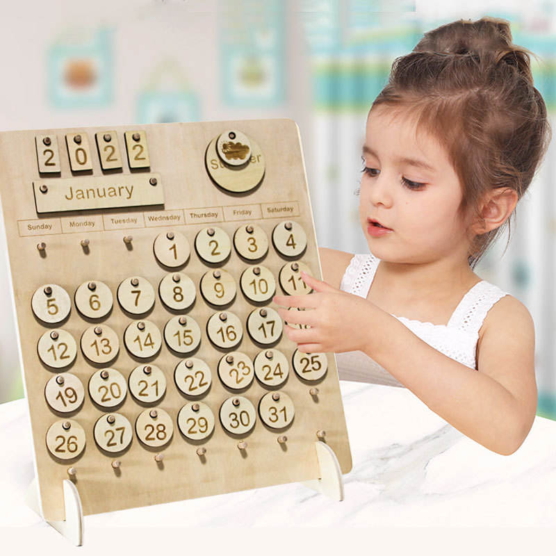 Wholesale Wooden Toddler Calendar Toy Montessori Time Learning Board