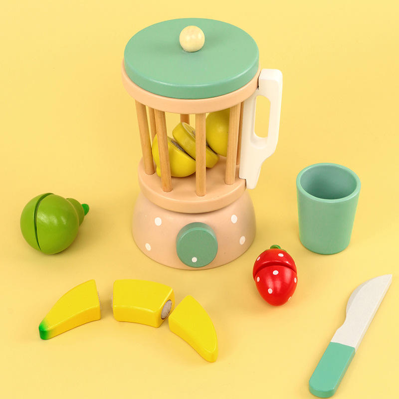Wholesale Wooden Juicer Pretend Play Kitchen Toy Fruit Cutting Set