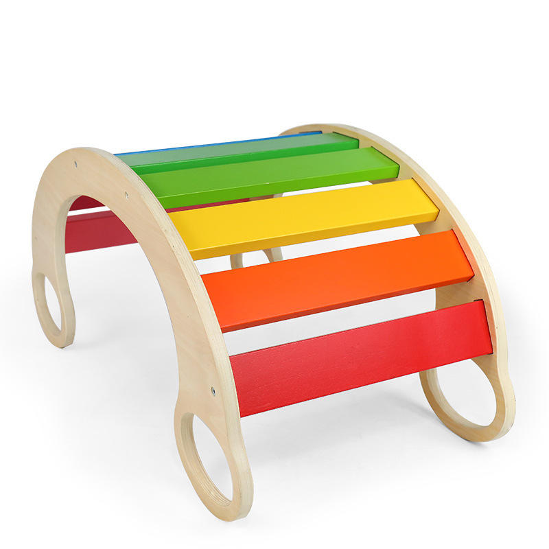 Wholesale Montessori Wooden Rainbow Rocker Balance Chair Toddler Climbing Toy