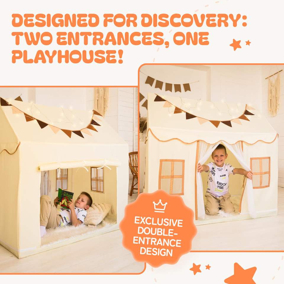 Beige Indoor Outdoor Kids Play Tent Foldable Boys Girls Toy House for Bedroom and Backyard