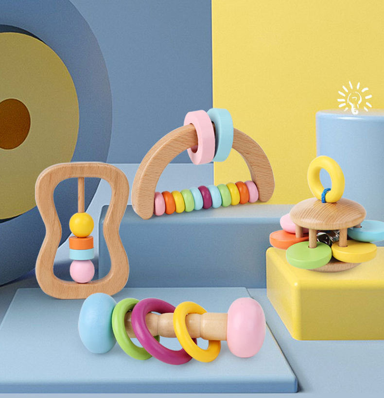 Wholesale Wooden Baby Rattle Teether Toy Toddler Early Education Gift