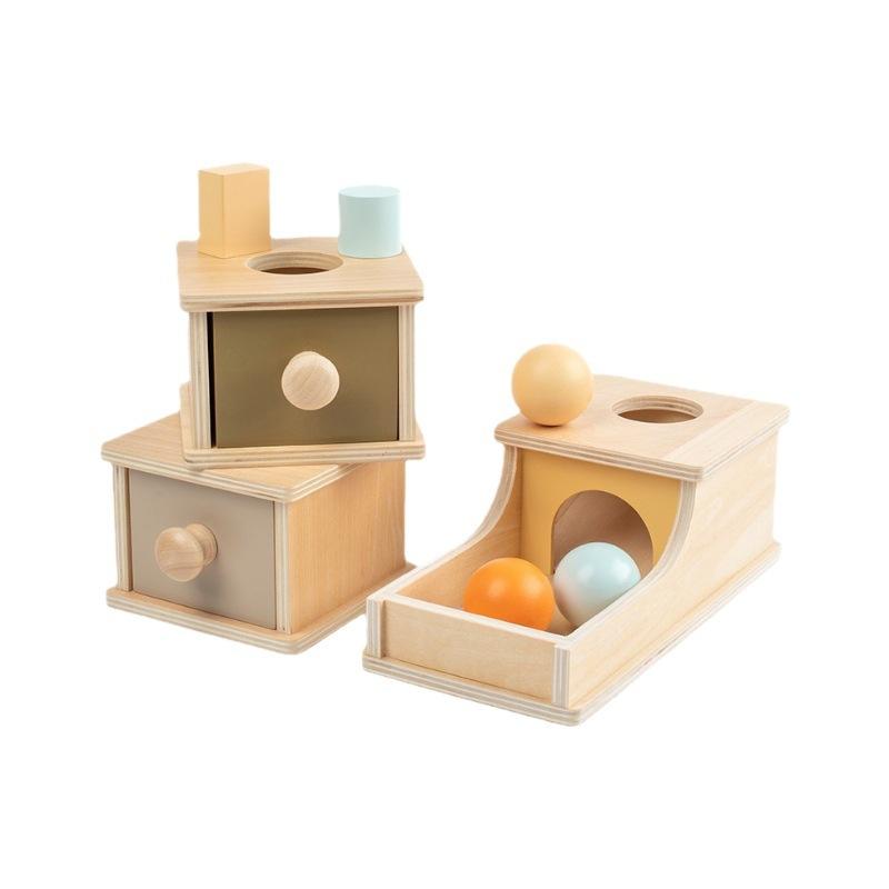 Montessori Early-Learning Wooden Drawer Box Textile Drum Pressure-Ball Educational Toys for Infants Toddlers White Box Packaging