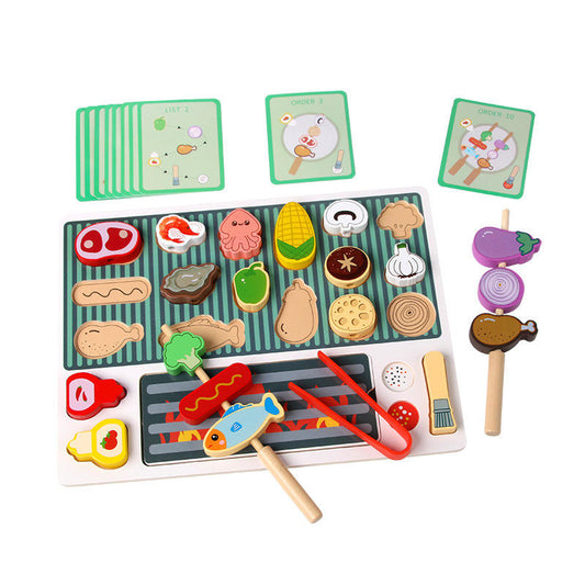 Wholesale Wooden Kids Tableware Pretend Play Barbecue Kitchen Toy Set for Preschool Educational Play