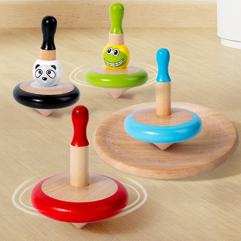 Wholesale Wooden Spin Top Set Montessori Sensory Game Toddler Learning Toy