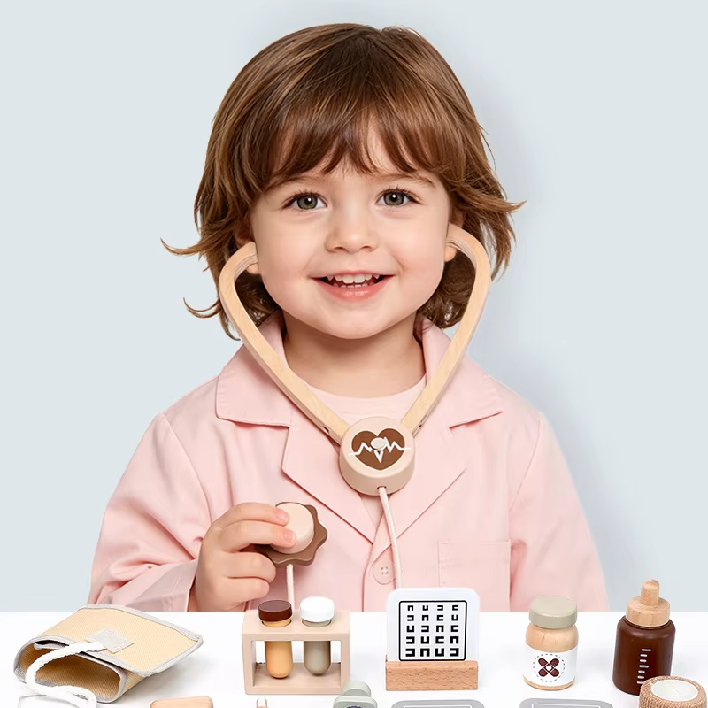 Wholesale Montessori Wooden Doctor Dentist Pretend Play Set Kids Medicine Box Toy