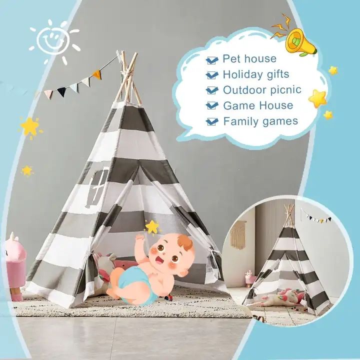 100% Premium Cotton Children Kids Play Teepee Indian Tent Tepee Outdoor Indian Tents