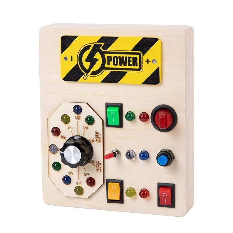 Wooden LED Light Switch Button Board Toy for Kids-Montessori Educational Control Circuit Panel