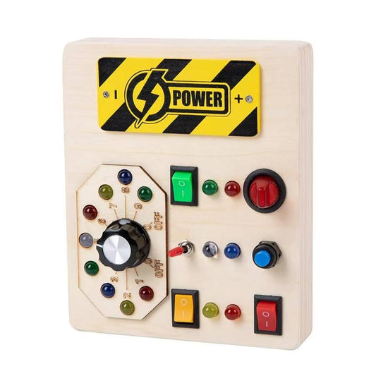 Wooden LED Light Switch Button Board Toy for Kids-Montessori Educational Control Circuit Panel