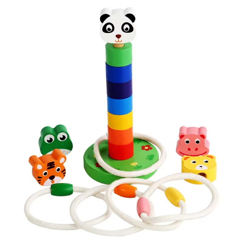Wholesale Montessori Wooden Animal Ring Toss Game Baby Hand Eye Coordination Toy