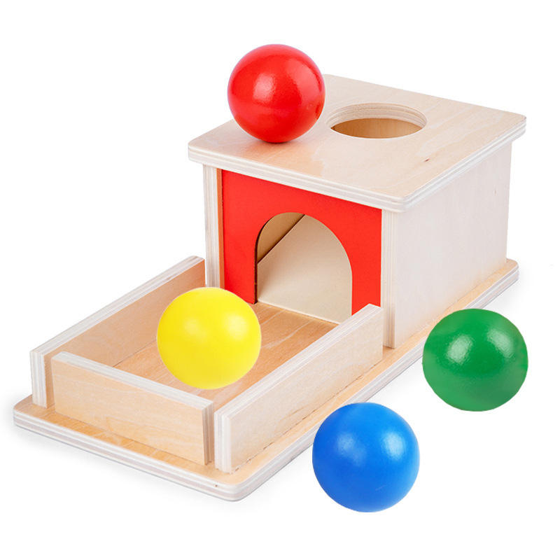 Wholesale Montessori Wooden Coin Ball Box Textile Drum Drawer Early Learning Educational Toy for Kids