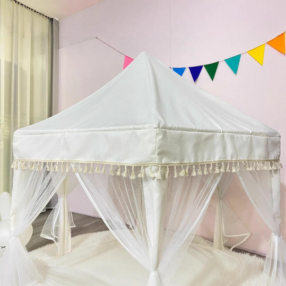 Children's Tent Princess Castle Hexagonal Tassel Simple White Girl Play House Tent