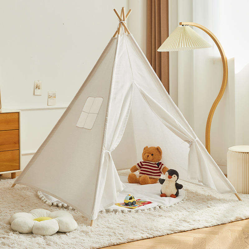 Customized Size Indian White Teepee Tent Cotton Fabric Folded 4-Pole Children Pop-Up Soft Toy Tent