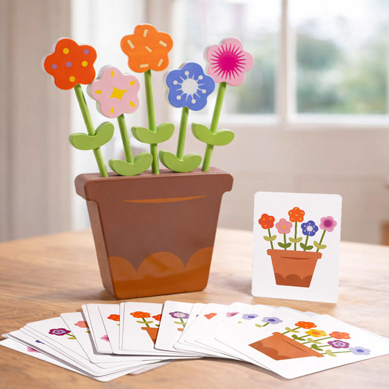 Wholesale Montessori Wooden Flower Arrangement Toy Color Matching Puzzle for Kids Learning Gift