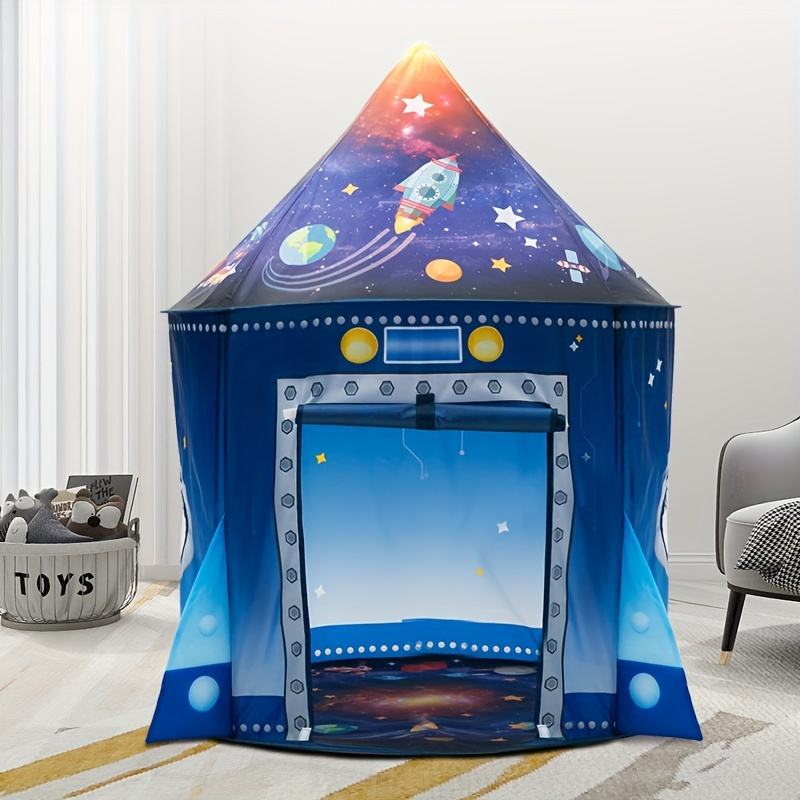 Space Themed Portable Folding Kids Tent Rocket Playhouse for Indoor Outdoor Pretend Play