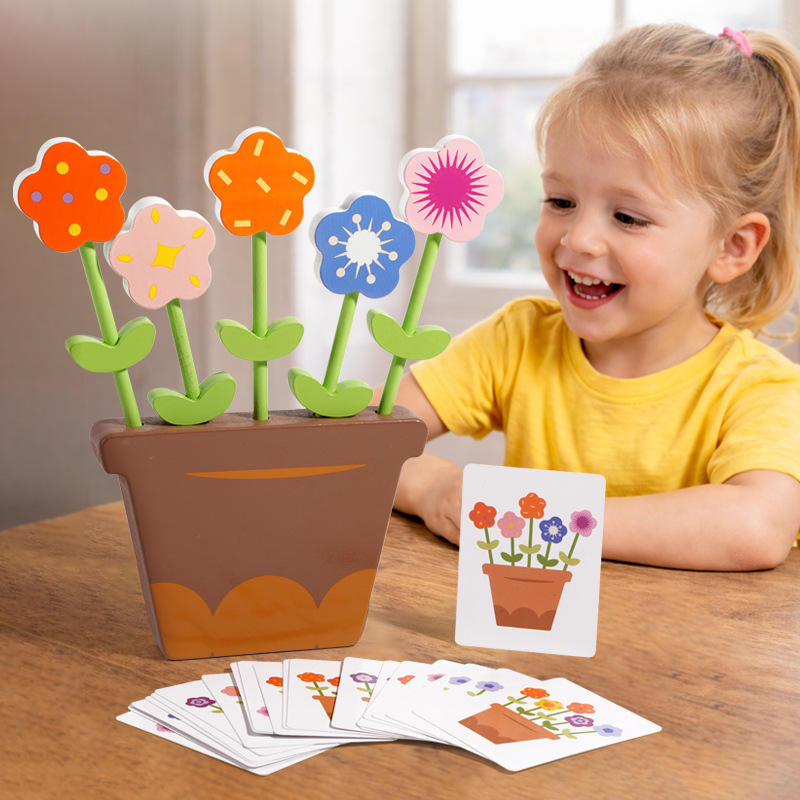 Wholesale Montessori Wooden Flower Arrangement Toy Color Matching Puzzle for Kids Learning Gift